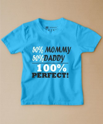BE AWARA Boys & Girls Typography, Printed Pure Cotton T Shirt(Light Blue, Pack of 1)