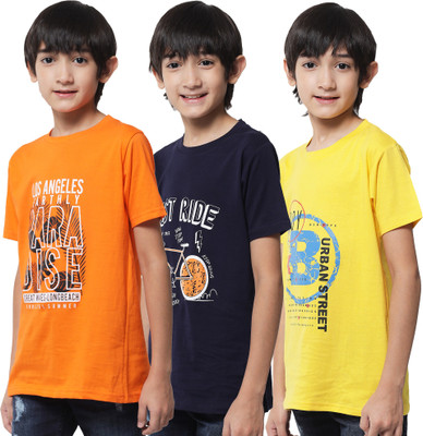 Fit N Fame Boys Printed Pure Cotton Regular T Shirt(Multicolor, Pack of 3)