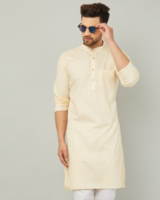 AEW DESIGNS Men Self Design Straight Kurta(Yellow)