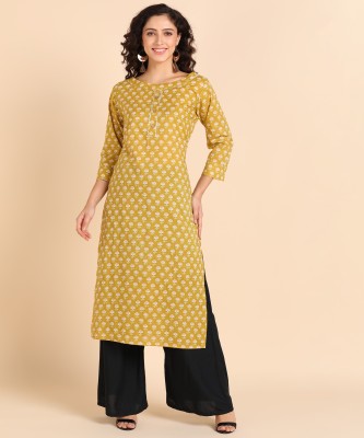 anjali fashion Women Printed, Floral Print Straight Kurta(Yellow)