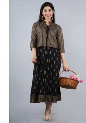 Lastleaf Women Printed Anarkali Kurta(Black)