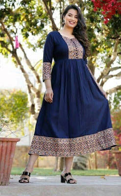 RITIKA TRADERS Women Self Design Anarkali Kurta(Dark Blue)