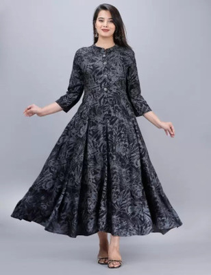 HITIKSHA FASHION Women Printed Anarkali Kurta(Black)