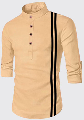 DIMMY Men Solid A-line Kurta(Beige)