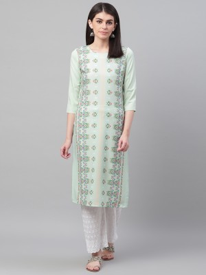 AHIKA Women Printed Straight Kurta(Green)