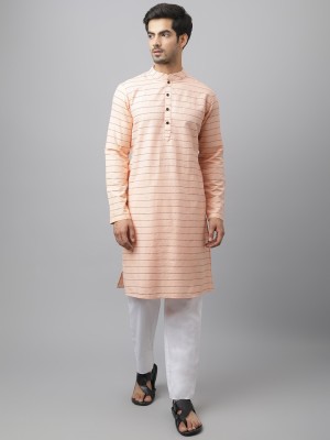 Waahiba Men Striped Straight Kurta(Orange)