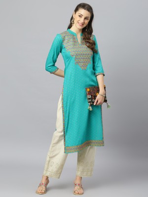 FASHION DEPTH Women Embroidered Straight Kurta(Light Blue)