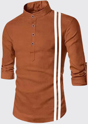 DIMMY Men Solid A-line Kurta(Orange)