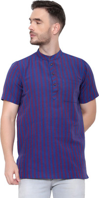 Latest Chikan Men Striped Straight Kurta(Blue)