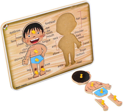 SHALAFI Human Parts Of Body Name Wooden Puzzle Board Game Blocks Learning Toy For kids(Beige)