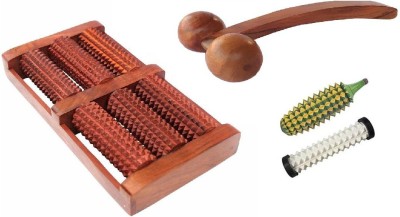 Karigar Creations VG-40020 accupressure Wooden Combo with Foot Massager 6R/2 ball back Roller Massager(Brown)