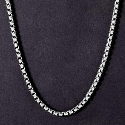 RV jewels Chain for Men Silver Box Chain Stainless Steel Neck Chain for Men and Boys. Silver Plated Brass Chain