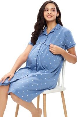 ZEYO Women Maternity/Nursing Nighty(Blue)