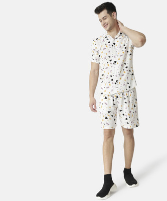 CAMPUS SUTRA Men Printed White Top & Shorts Set
