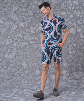CAMPUS SUTRA Men Solid Dark Blue Top & Shorts Set