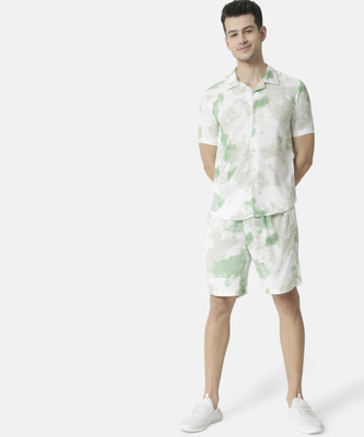 CAMPUS SUTRA Men Printed White Top & Shorts Set