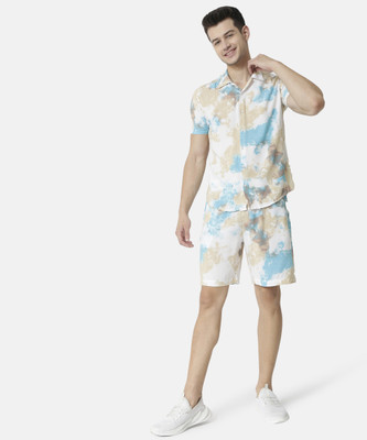 CAMPUS SUTRA Men Ombre/Dyed White Top & Shorts Set