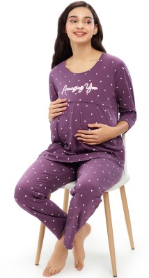 ZEYO Women Printed Purple Top & Pyjama Set