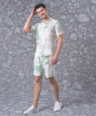 CAMPUS SUTRA Men Printed White Top & Shorts Set