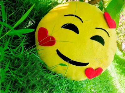 PICKKART Polyester Fibre Smiley Cushion Pack of 1(Yellow)