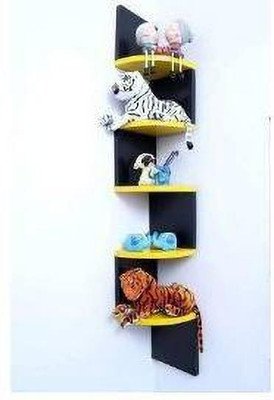 woodinzo Zig Zag Home Decor Floating Display Rack Storage Shelf for Living Room MDF (Medium Density Fiber) Wall Shelf(Number of Shelves - 5, Yellow, Black)