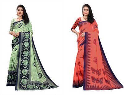 THE PRIVATE LABLE Printed Bollywood Georgette Saree(Pack of 2, Multicolor)