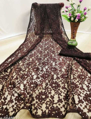 Aarya creation Self Design Bollywood Net Saree(Brown)