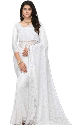 BRAHMANI TEXTILE Self Design Bollywood Net Saree(White)