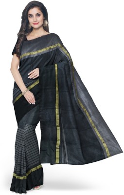 Saadhvi Striped, Checkered Daily Wear Cotton Silk Saree(Pack of 2, Black)
