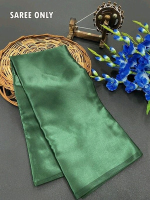 Hari Om Solid/Plain Bollywood Pure Silk, Satin Saree(Green)