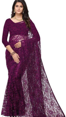 Aarya creation Embellished Bollywood Net Saree(Purple)