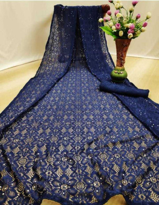 BRAHMANI TEXTILE Self Design Bollywood Net Saree(Blue)