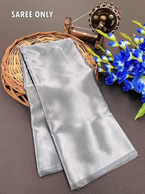 Hari Om Solid/Plain Daily Wear Pure Silk, Satin Saree(Grey)