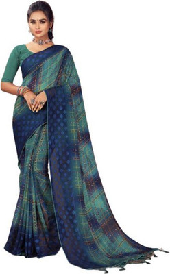 GAURIK FASHION Printed Assam Silk Georgette Saree(Blue)