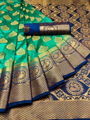 Morpich Fashion Woven Banarasi Nylon Saree(Blue)