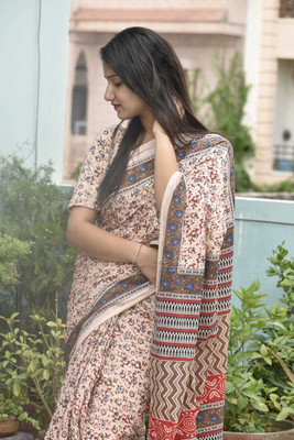Jashvita Printed, Color Block, Blocked Printed Handloom Pure Cotton Saree(Multicolor)