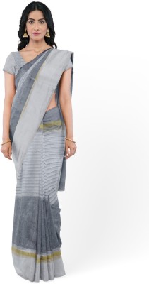 Samai Striped Daily Wear Cotton Silk Saree(Grey)