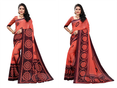 Vimalnath Synthetics Printed Bollywood Georgette Saree(Pack of 2, Multicolor)