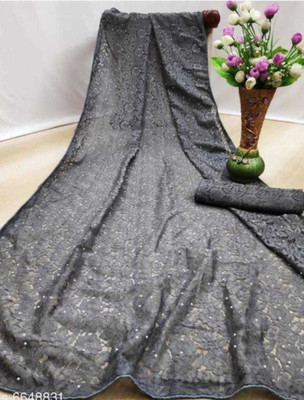 BRAHMANI TEXTILE Self Design Bollywood Net Saree(Grey)