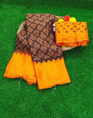 Vihan Fab Printed Daily Wear Brasso, Chiffon Saree(Orange)