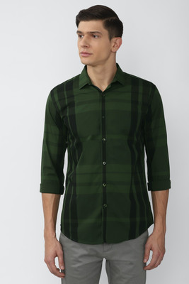 VAN HEUSEN Men Checkered Casual Green Shirt