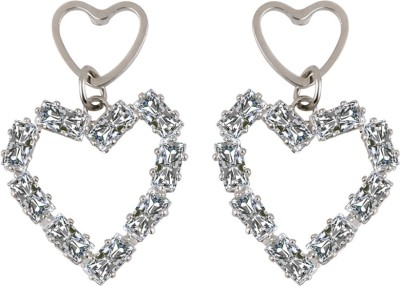 SILVER SHINE Silver Plated Fashion Heart Shape Diamond Stud Earring For Women Girl Alloy Drops & Danglers