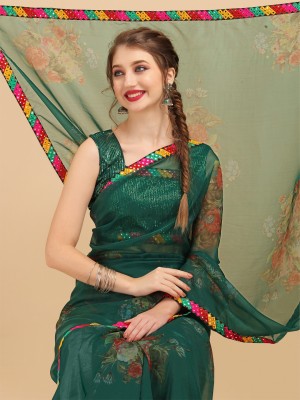 Sangria Embroidered Bollywood Organza Saree(Dark Green)