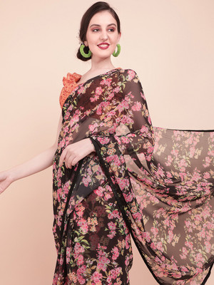Sangria Printed Bollywood Georgette Saree(Black)