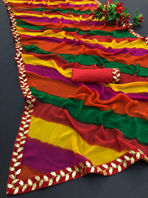 Adiyogi Enterprise Printed Leheria Georgette Saree(Multicolor)