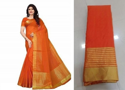 Kanooda Prints Striped Bollywood Cotton Silk Saree(Multicolor)