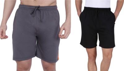NEO GARMENTS Solid, Self Design Men Dark Grey, Black Regular Shorts
