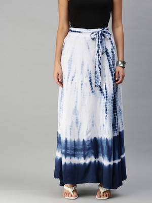 De Moza Printed Women Straight Blue Skirt