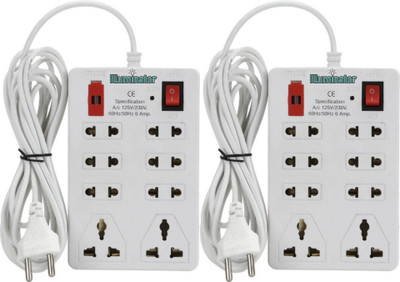 Illuminator Pack of 2- 8+1 with Fuse, 8  Socket Extension Boards(White, 2.5 m)