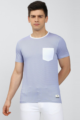 PETER ENGLAND Striped Men Round Neck Blue T-Shirt